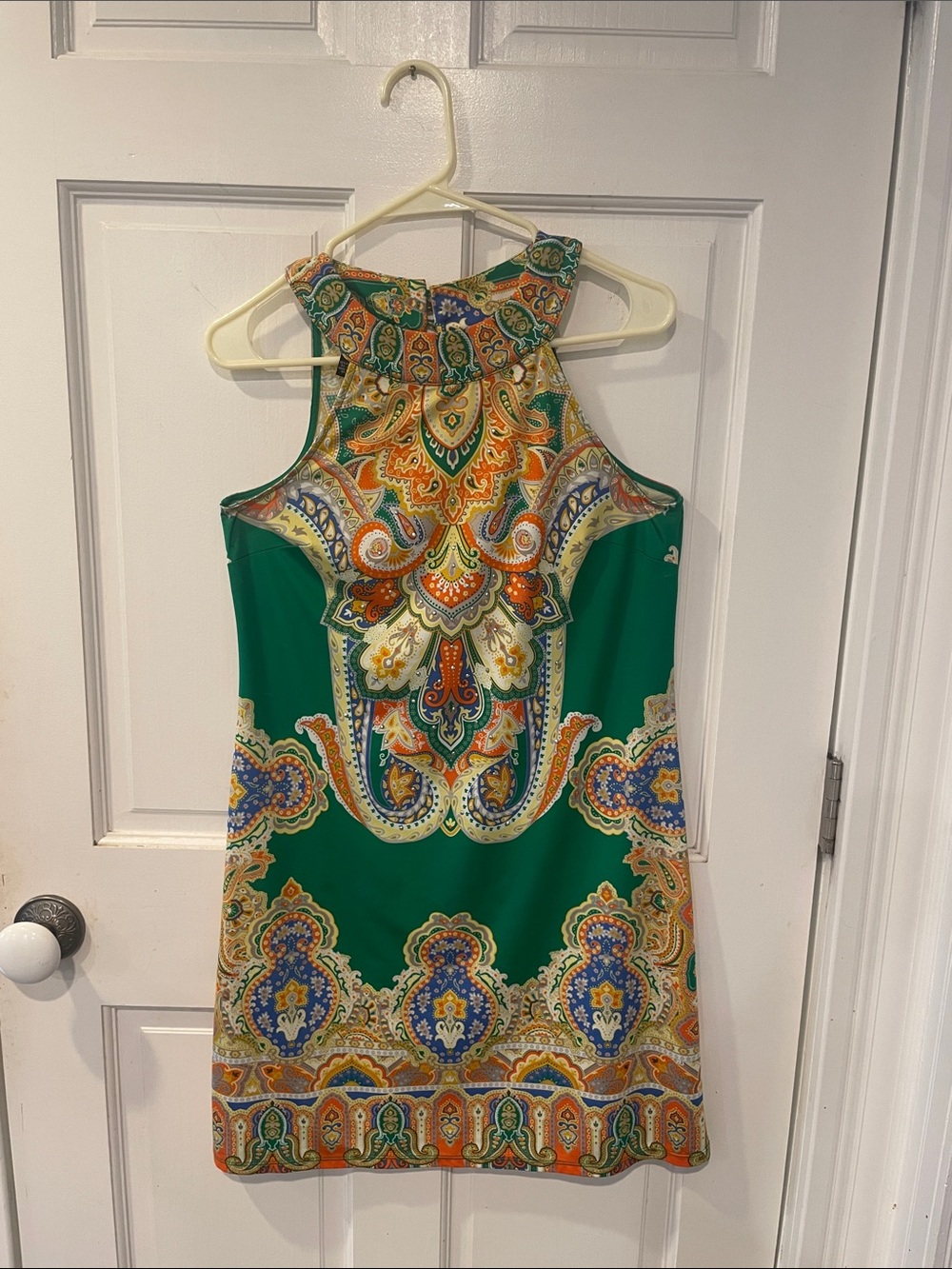 INC International Concepts Green Paisley Halter Mini Dress with Orange Accents